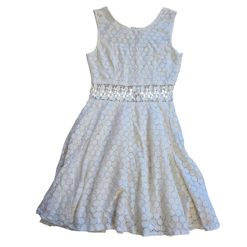 Raga Lace Fit and Flare Dress with Cutout Waist Ivory XS Women